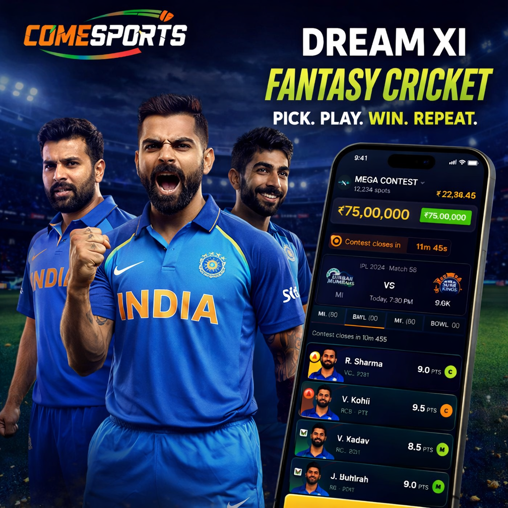 Come Cricket 11 fantasy cricket and India team visual