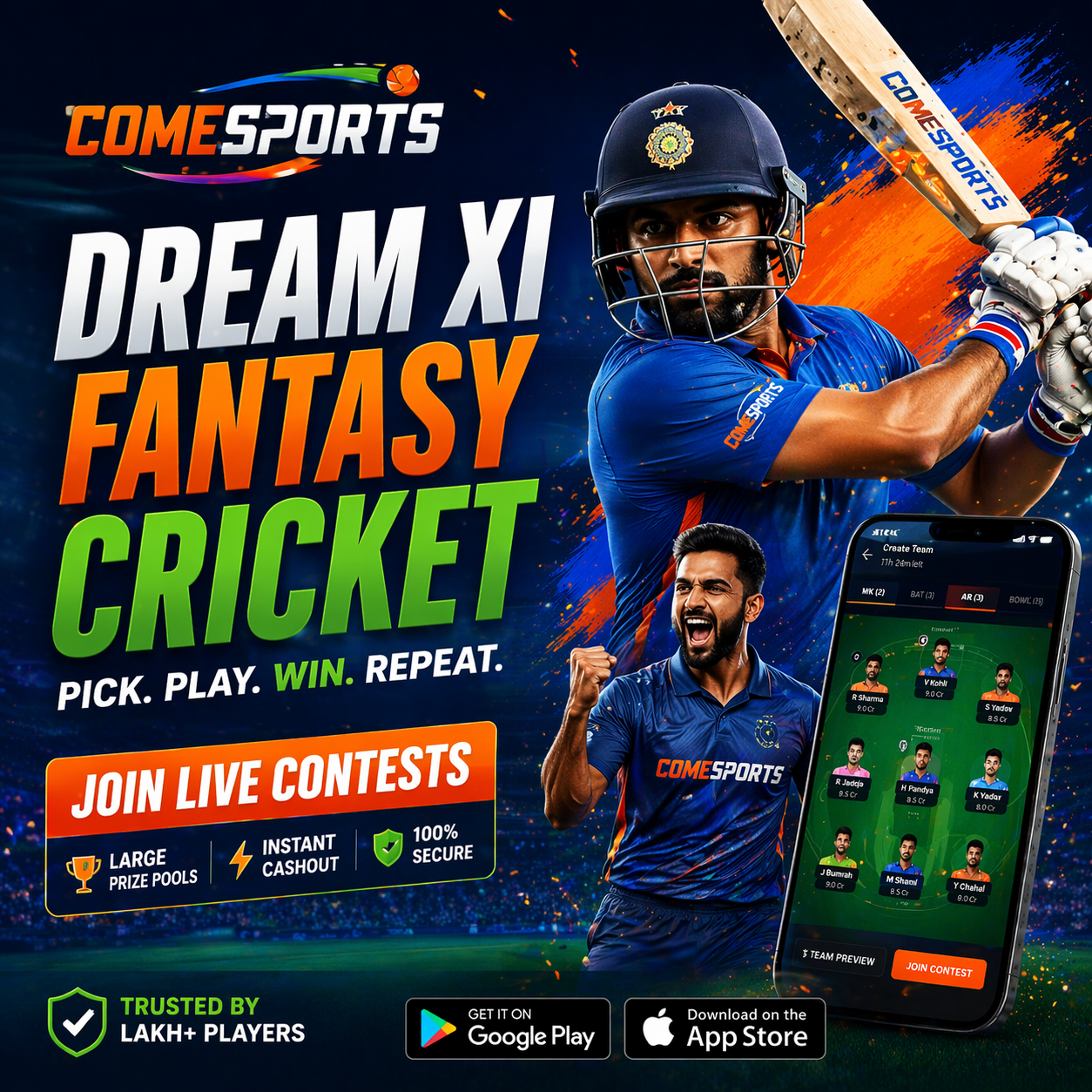 Come Cricket 11 fantasy sports main visual